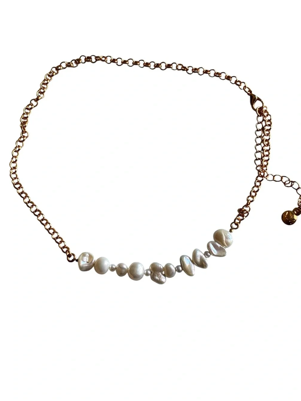 MAYAMAR Freshwater Pearl Gold Chain Necklace Adjustable Coastal Chic
